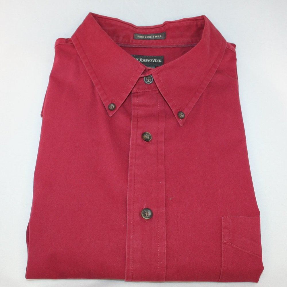 St. Johns Bay Fine Line Twill Short Sleeve Shirt XL Red